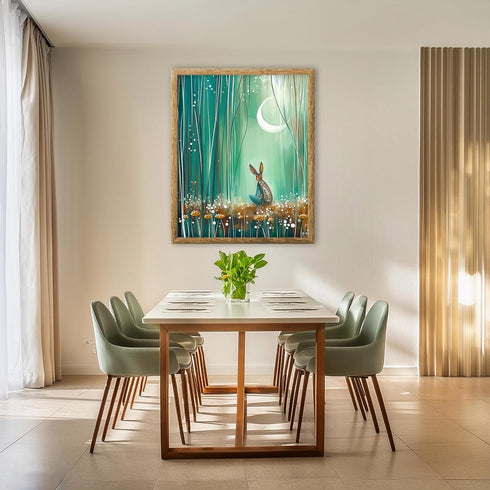 Posterizer 1 pcs-whimsical surreal forest scene with little bunny in moonlight 3-Fantasy & Fiction Art-Art for Animal Lovers-Gift for Daughter, So...